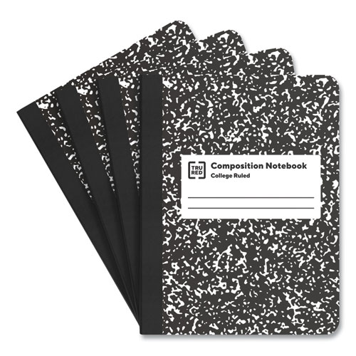 Picture of Composition Notebook, Medium/College Rule, Black Marble Cover, (100) 9.75 x 7.5 Sheets, 4/Pack