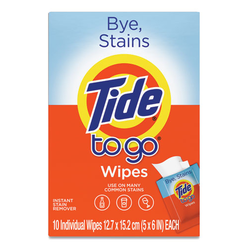 Picture of To Go Instant Stain Remover Wipes, 1-Ply, 6 x 5, Scented, White, 10/Box, 12 Boxes/Carton