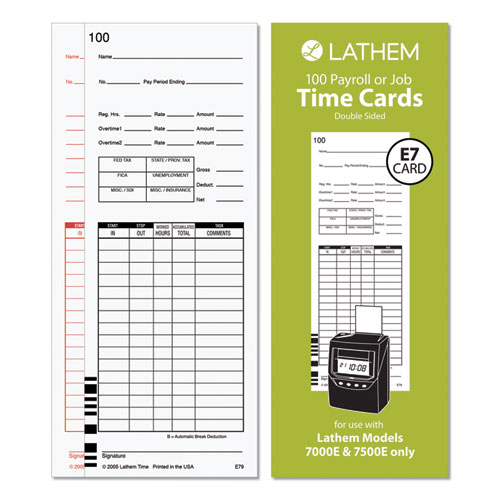 Picture of Time Clock Cards for Lathem Time 7000E/7500E, Two Sides, 3.38 x 8.78, 100/Pack