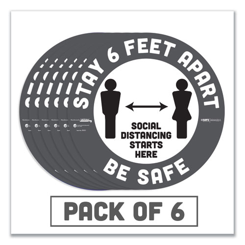 Picture of BeSafe Carpet Decals, Stay 6 Feet Apart; Be Safe, 12" Dia, White/Gray, 6/Pack