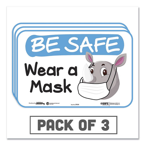 Picture of BeSafe Messaging Education Wall Signs, 9 x 6,  "Be Safe, Wear a Mask", Rhinoceros, 3/Pack