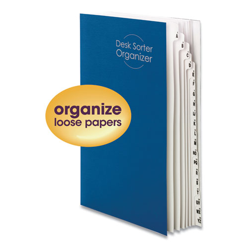 Picture of Deluxe Expandable Indexed Desk File/Sorter, Reinforced Tabs, 20 Dividers, Alpha/Numeric Index, Legal Size, Dark Blue Cover