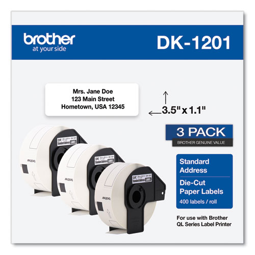 Picture of Die-Cut Address Labels, 1.1 x 3.5, White, 400 Labels/Roll, 3 Rolls/Pack
