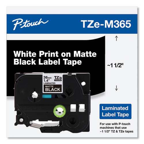 Picture of TZe Standard Adhesive Laminated Labeling Tape, 1.4" x 26.2 ft, White on Matte Black