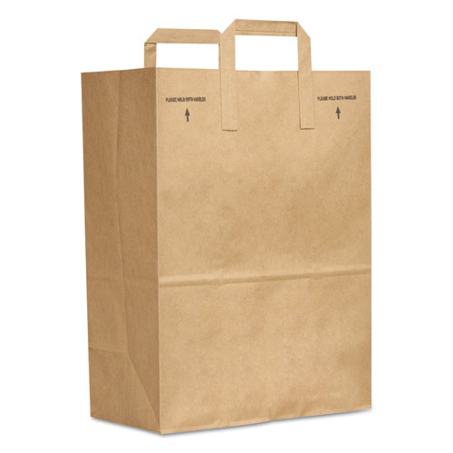 Picture of Grocery Paper Bags, Attached Handle, 30 lb Capacity, 1/6 BBL, 12 x 7 x 17, Kraft, 300 Bags