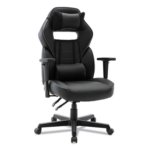 Picture of Racing Style Ergonomic Gaming Chair, Supports 275 lb, 15.91" to 19.8" Seat Height, Black/Gray Trim Seat/Back, Black/Gray Base