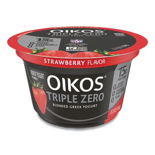 Picture of Triple Zero Blended Greek Nonfat Yogurt, 5.3 oz, Strawberry/Mixed Berry/Vanilla, 18/Carton