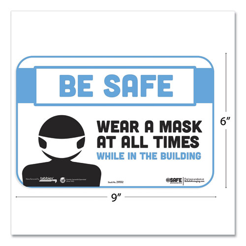 Picture of BeSafe Messaging Education Wall Signs, 9 x 6,  "Be Safe, Wear a Mask at All Times While in the Building", 3/Pack
