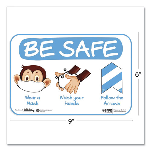 Picture of BeSafe Messaging Education Wall Signs, 9 x 6,  "Be Safe, Wear a Mask, Wash Your Hands, Follow the Arrows", Monkey, 3/Pack