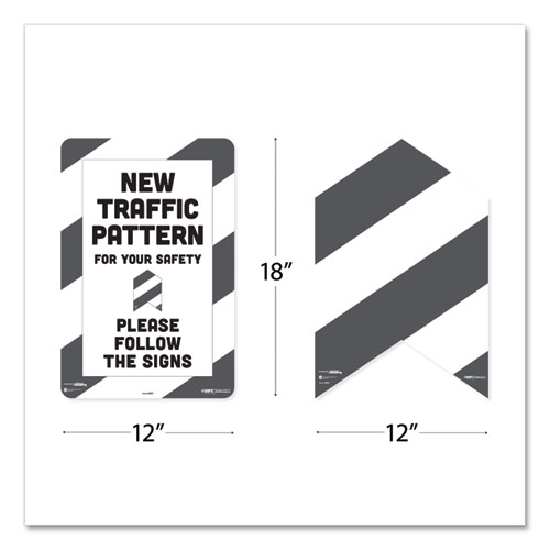 Picture of BeSafe Carpet Decals, New Traffic Pattern For Your Safety; Please Follow The Signs, 12 x 18, White/Gray, 7/Pack