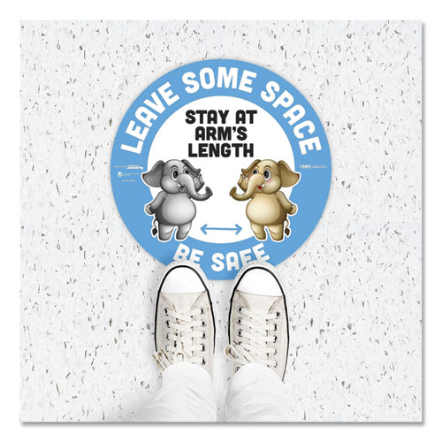 Picture of BeSafe Messaging Education Floor Signs, Leave Some Space; Stay At Arms Length; Be Safe, 12" dia, White/Blue, 6/Pack