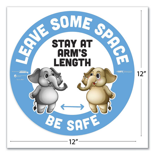 Picture of BeSafe Messaging Education Floor Signs, Leave Some Space; Stay At Arms Length; Be Safe, 12" dia, White/Blue, 6/Pack