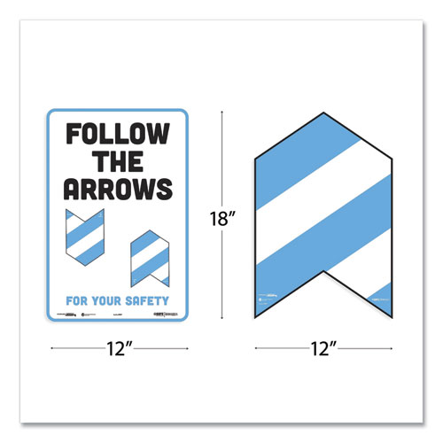 Picture of BeSafe Messaging Education Floor Arrows and Wall Sign, Follow The Arrows For Your Safety, 12x18, White/Blue, 6 Arrows, 1 Sign
