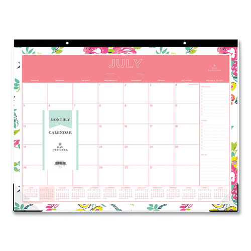 Picture of Day Designer Peyton Academic Desk Pad, Floral Artwork, 22 x 17, Black Binding, Clear Corners, 12-Month (July-June): 2024-2025