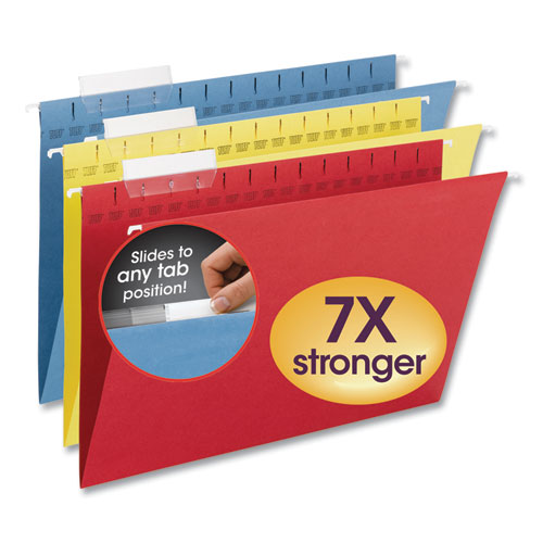 Picture of TUFF Hanging Folders with Easy Slide Tab, Legal Size, 1/3-Cut Tabs, Assorted Colors, 15/Box