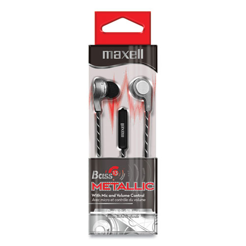 Picture of Bass 13 Metallic Earbuds with Microphone, 4 ft Cord, Silver