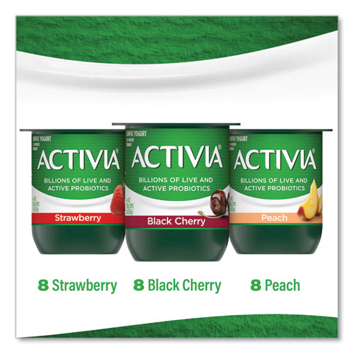 Picture of Probiotic Lowfat Yogurt, 4 oz Cups, Black Cherry/Peach/Strawberry, 24/Pack