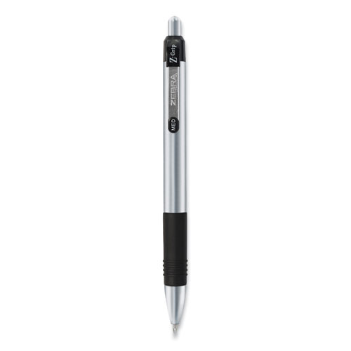 Picture of Z-Grip Metal Ballpoint Pen, Retractable, Medium 1 mm, Black Ink, Silver/Black Barrel, 12/Pack