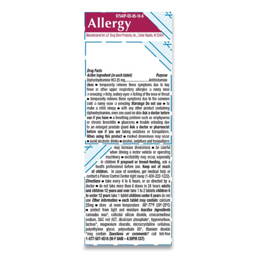 Picture of Allergy Relief Tablets, Refill Pack, Two Tablets/Packet, 50 Packets/Box