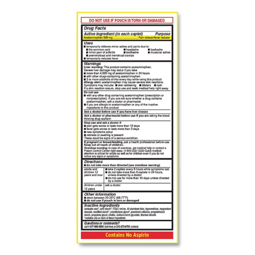 Picture of Acetaminophen, 500mg, Extra Strength Caplets, Refill, 2 /Packet, 30 Packets/Box