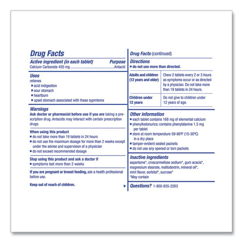 Picture of Over the Counter Antacid Medications for First Aid Cabinet, 2 Tablets/Packet, 125 Packets/Box