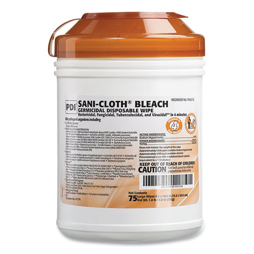 Picture of Sani-Cloth Bleach Germicidal Disposable Wipes, Deep-Well Lid Canister, 10.5 x 6, 75/Canister