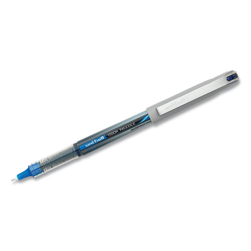 Picture of VISION Roller Ball Pen, Stick, Extra-Fine 0.5 mm, Blue Ink, Black/Blue/Clear Barrel, 12/Pack