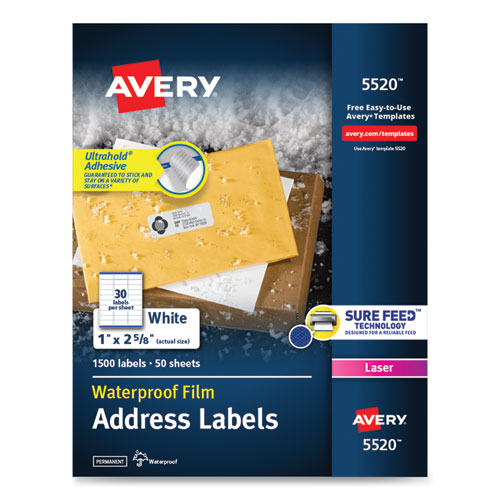 Waterproof+Address+Labels+With+Trueblock+And+Sure+Feed%2C+Laser+Printers%2C+1+X+2.63%2C+White%2C+30%2Fsheet%2C+50+Sheets%2Fpack