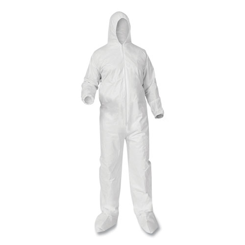 Picture of A35 Liquid and Particle Protection Coveralls, Zipper Front, Hood/Boots, Elastic Wrists/Ankles, White, 3X-Large, 25/Carton