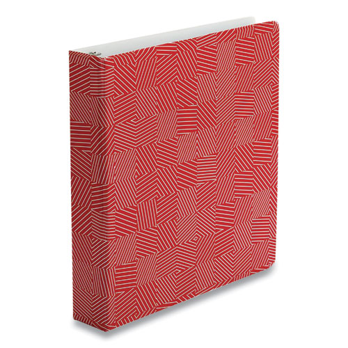 Picture of Punch Pop Fashion Binder, 3 Rings, 1.5" Capacity, 11 x 8.5, Red/White Labyrinth Design