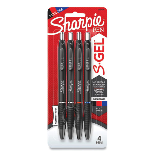 S-Gel+High-Performance+Gel+Pen%2C+Retractable%2C+Bold+1+mm%2C+Assorted+Ink+Colors%2C+Black+Barrel%2C+4%2FPack