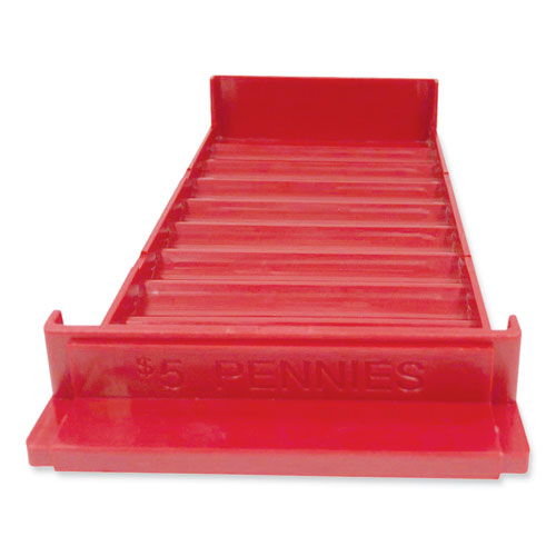 Picture of Stackable Plastic Coin Tray, Pennies, 10 Compartments, Stackable, 3.75 x 11.5 x 1.5, Red, 2/Pack