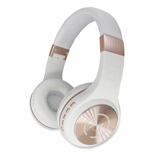 Picture of SERENITY Stereo Wireless Headphones with Microphone, 3 ft Cord, White/Rose Gold