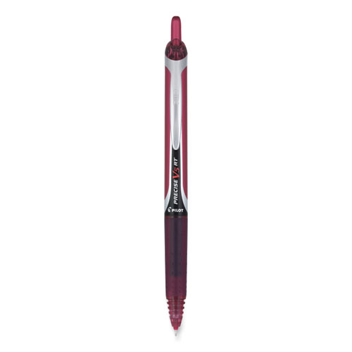 Picture of Precise V5RT Roller Ball Pen, Retractable, Extra-Fine 0.5 mm, Burgundy Ink, Burgundy/Silver Barrel, Dozen