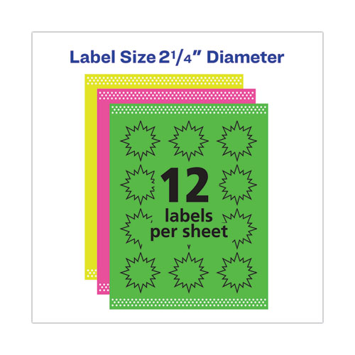 Picture of High-Visibility ID Labels, Laser Printers, 2.25" dia, Assorted, 12/Sheet, 15 Sheets/Pack