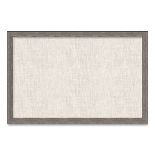 Picture of Linen Bulletin Board with Rustic Frame, 35 x 23, Beige Surface, Brown Frame