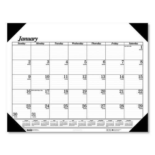Recycled+One-Color+Dated+Monthly+Desk+Pad+Calendar%2C+18.5+x+13%2C+White+Sheets%2C+Black+Binding%2FCorners%2C12-Month+%28Jan-Dec%29%3A+2024
