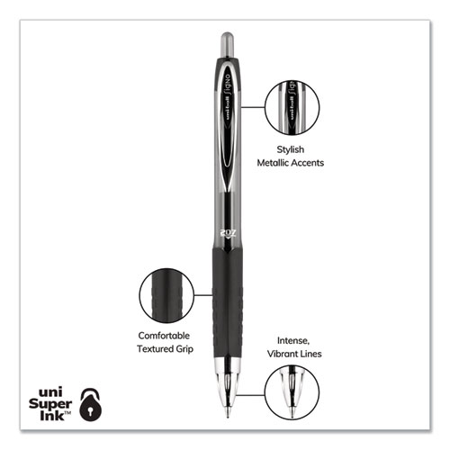 Picture of Signo 207 Gel Pen, Retractable, Medium 0.7 mm, Blue Ink, Smoke/Black/Blue Barrel, 4/Pack