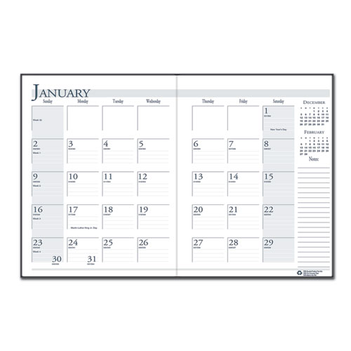 Picture of Recycled Ruled 14-Month Planner with Leatherette Cover, 11 x 8.5, Black Cover, 14-Month: Dec 2024 to Jan 2026