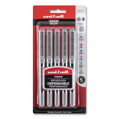 Picture of VISION Roller Ball Pen, Stick, Fine 0.7 mm, Assorted Ink and Barrel Colors, 5/Pack