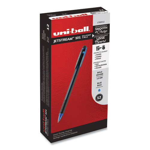 Picture of Jetstream 101 Hybrid Gel Pen, Stick, Bold 1 mm, Blue Ink, Black/Blue Barrel, Dozen