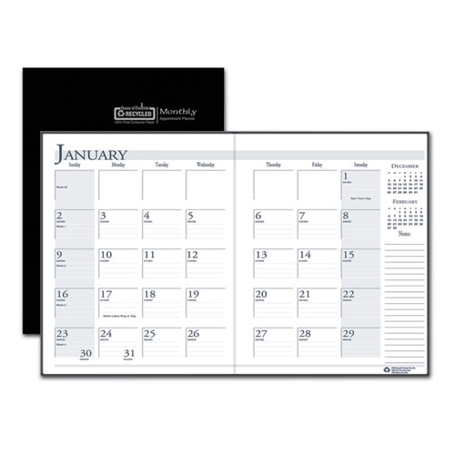 Picture of Recycled Ruled 14-Month Planner with Leatherette Cover, 10 x 7, Black Cover, 14-Month (Dec to Jan): 2023 to 2025
