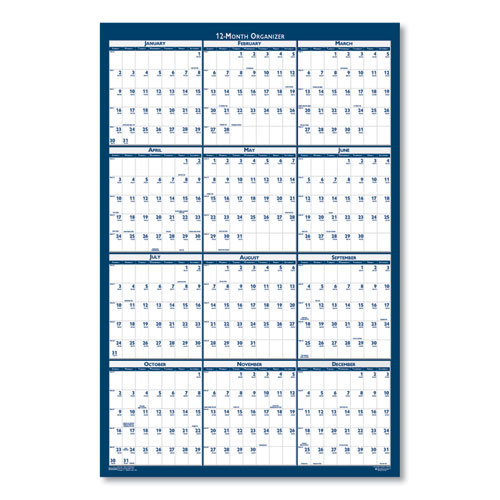 Picture of Recycled Poster Style Reversible/Erasable Yearly Wall Calendar, 66 x 33, White/Blue/Gray Sheets, 12-Month (Jan to Dec): 2024