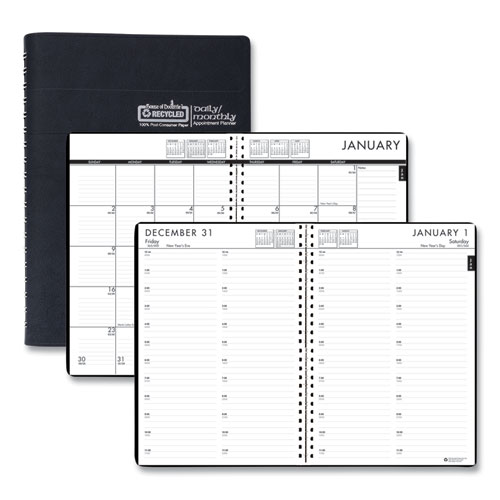 24/7 Recycled Daily Appointment Book/Monthly Planner, 10 x 7, Black Cover, 12-Month (Jan to Dec): 2023