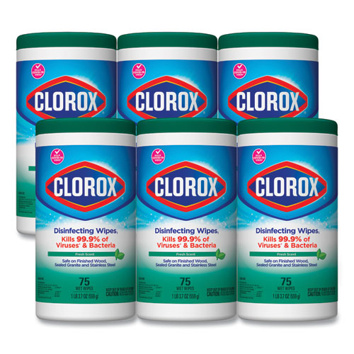 Disinfecting+Wipes%2C+1-Ply%2C+7+x+8%2C+Fresh+Scent%2C+White%2C+75%2FCanister%2C+6+Canisters%2FCarton