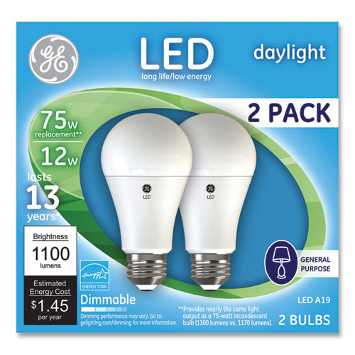 Picture of 75W LED Bulbs, A19, 12 W, Daylight, 2/Pack