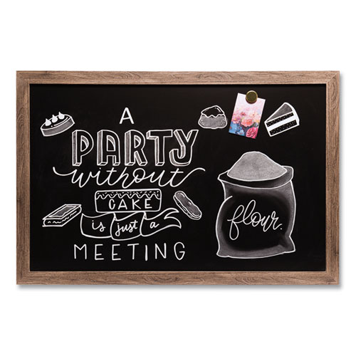 Picture of Magnetic Chalkboard with Rustic Frame, 35 x 23, Black Surface, Brown Frame