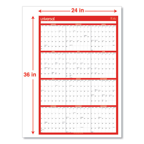 Picture of Erasable Wall Calendar, 24 x 36, White/Red Sheets, 12-Month (Jan to Dec): 2024