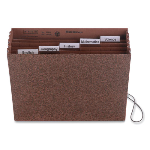 Picture of Six-Pocket Subject File with Insertable Tabs, 5.25" Expansion, 6 Sections, Elastic Cord, 1/5-Cut Tabs, Letter Size, Redrope