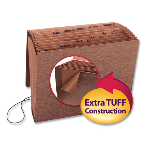 Picture of TUFF Expanding Wallet, 12 Sections, Elastic Cord Closure, 1/6-Cut Tabs, Letter Size, Redrope